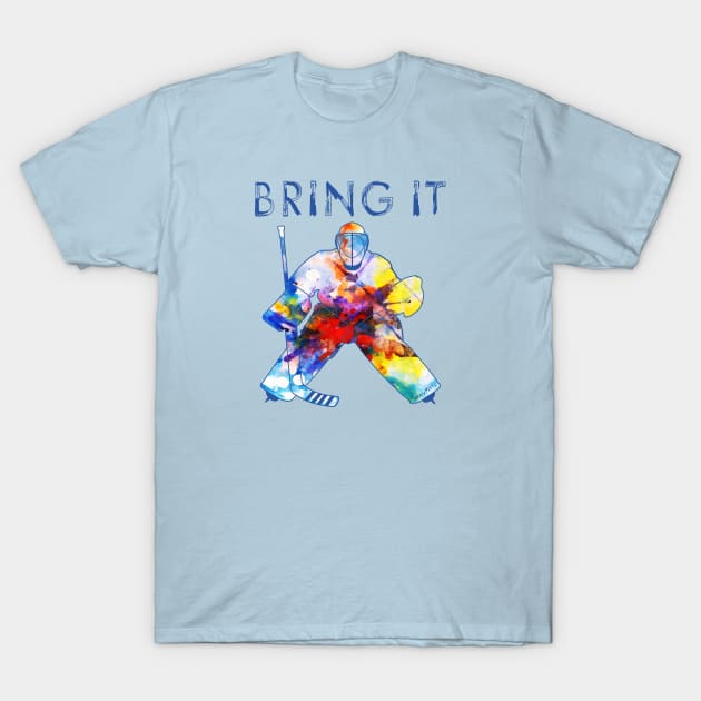 Bring It Hockey Goalie Watercolor T-Shirt by SaucyMittsHockey